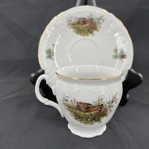 Bernadotte Fine China Tea Coffee Cup and Saucer Set Czech Republic Hare Wildlife - Picture 1 of 8