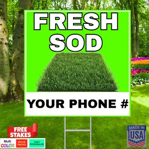 FRESH SOD (G) - 10 Pk Customizable Text Yard Signs w/Free Stake - 12"x12" - USA - Picture 1 of 17