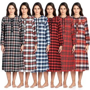 Ashford & Brooks Vestido de camisón de manga larga a cuadros de franela para mujer - Imagen 1 de 25