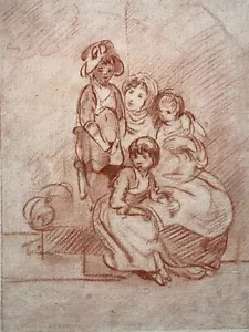 Famille DESSIN ORIGINAL signée GASTON DE LA TOUCHE Sanguine XIX° - Imagen 1 de 3