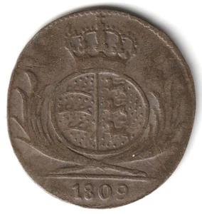 1809 German States Württemberg 3 Kreuzer Silver Scarce Free Shipping - Picture 1 of 2