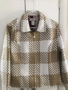 Lisa International gefütterte Jacke Größe 14 gold/weiß gewebt kariert Reißverschluss viel cool! - Bild 1 von 12