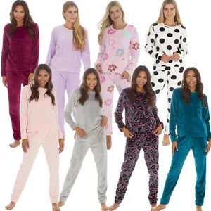 Womens/Ladies Shimmer Flannel Fleece Pyjamas Pyjama PJ Set Size 8-22 - Picture 1 of 49