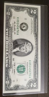 2009 2 Dollar Bill Misaligned & Ascending Ladder K05145676A - Image 1 of 3