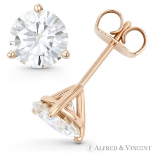 Round Cut Forever Brilliant Moissanite 14k Rose Gold 3Pr Pushback Stud Earrings - Picture 1 of 2