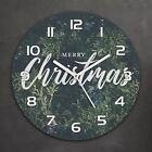 Glass Round Wall Clock Bedroom fi 30 Merry Christmas Green Juniper Branches Gift