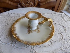 Antique Limoges Hand Painted White &Gold porcelain candleholder - Picture 1 of 6