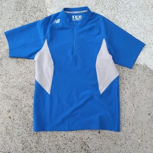 New Balance men's size S performance shirt blue gray stretch side zip high neck - Picture 1 of 9