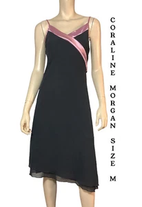 CKM CAROLINE MORGAN SIZE M SPECIAL EVENTS BLACK CREPE CHIFFON MIDI DRESS NWT - Picture 1 of 9