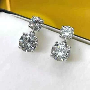 3CT Round Cut Lab-Created Diamond Drop Dangle Earrings 14K White Gold Plated - Picture 1 of 4