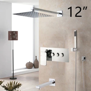 3-ways 12" Shower Set Taps Mixer Wall Mount Faucet Mixer Valve Tap Units Shower - Picture 1 of 10