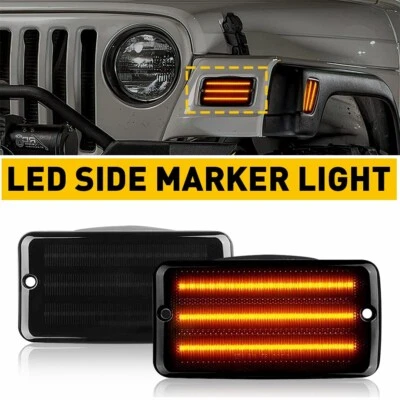 For 1997-2006 Jeep Wrangler TJ Smoke Bumper Signal Fender LED Side Marker Lights - Image 1 of 4