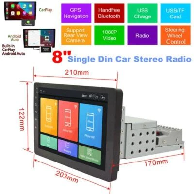 Radio estéreo para automóvil 8" Single Din Android 9.1 CarPlay Multimedia Kit de navegación GPS Foto 1 de 4