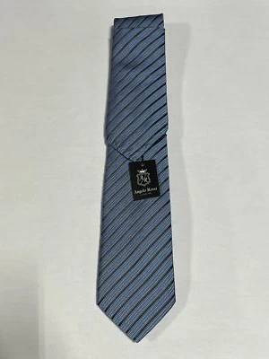 Corbata para Hombres Angelo Rossi Azul Negro Patrón Rayas con Cuadrado de Bolsillo a Juego NUEVA Foto 1 de 3