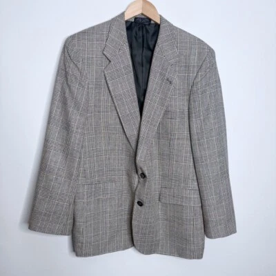 Casaco esportivo Hardy Amies masculino de seda e lã Glen Check creme preto tamanho 42R - Imagem 1 de 4