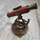 Vintage Brass Alidade Telescope Leather Grip With Compass Maritime Alidade