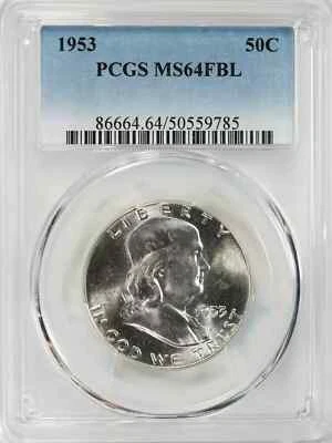 1953 FRANKLIN HALF DOLLAR 50C PCGS MS 64 FBL MINT UNC - FULL BELL LINES (785) - Image 1 of 4