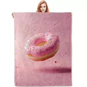 Donut Blanket 50"x60" Sweet Treat Gift Pink Plush Throw for Bedroom Decor - Picture 1 of 6