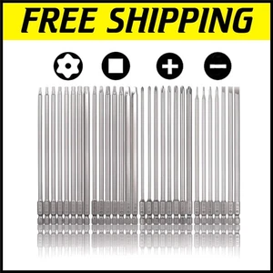 Long 6-Inch Screwdriver Bits Set - 30 Mixed Drive Types in Premium S2 Steel - Picture 1 of 9