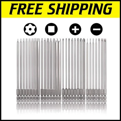 Long 6-Inch Screwdriver Bits Set - 30 Mixed Drive Types in Premium S2 Steel - Image 1 of 4
