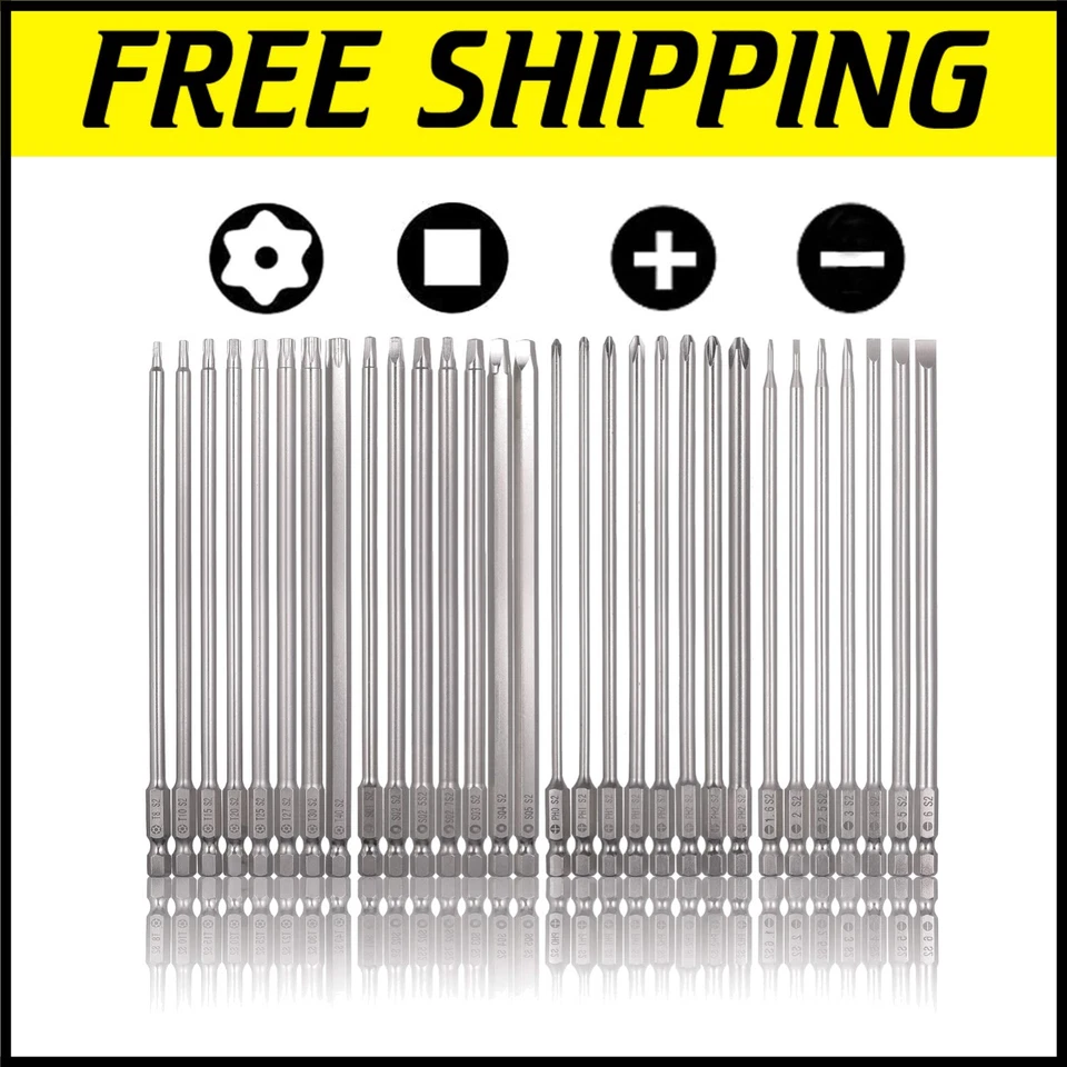 Long 6-Inch Screwdriver Bits Set - 30 Mixed Drive Types in Premium S2 Steel - Image 1 of 4