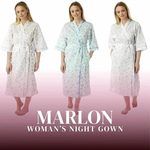 Women Ladies Poly Cotton Floral Dressing Gown Robes Wrap Nightdres MN18 UK 10-30 - Picture 1 of 10