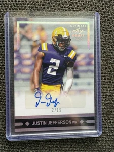 2020 Leaf Ultimate Draft Justin Jefferson Rookie Auto Minnesota Vikings LSU 2/15 - Picture 1 of 2