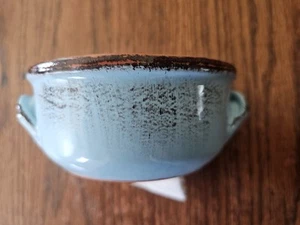 De Silva Pottery Terra Cotta Soup Bowl Italy Blue Glaze Twist Handle Small - Picture 1 of 2