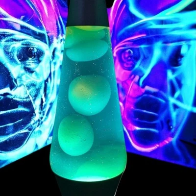 Vtg Lava Lamp Princess Style Green Wax Blue Liquid Works Nice Silver Base Video - Image 1 of 4