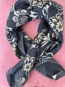 Maeve Anthropologie 100% Silk Square Scarf | Floral Print Navy Cream 26” - Picture 1 of 5