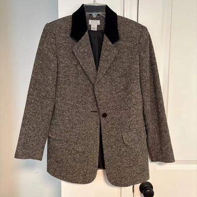 Jennifer Moore Wool Tweed Blazer Women's 4 Made in Ukraine Velvet Collar VTG - Image 1 of 4