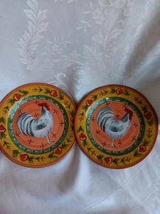Handpainted Rooster Plate From Jay Import CO. Farmhouse Rustic 8" Set Of 2 - Picture 1 of 5