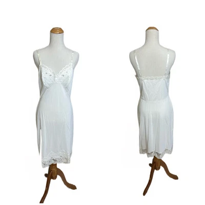 Lencería Shadowline vintage años 60 sin cordones talla 34 ribete de encaje blanco azul floral Foto 1 de 4