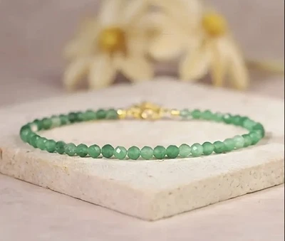 ✅ Aventurin Edelstein Armband Grün Gold Natürlich Stein Perlen Kette 3mm Damen ✅ - Bild 1 von 3