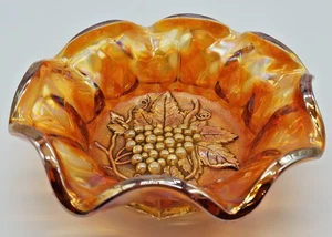 Antique Imperial Carnival Glass Grape Ruffled Marigold Bowl 6.8" Diameter - Picture 1 of 4