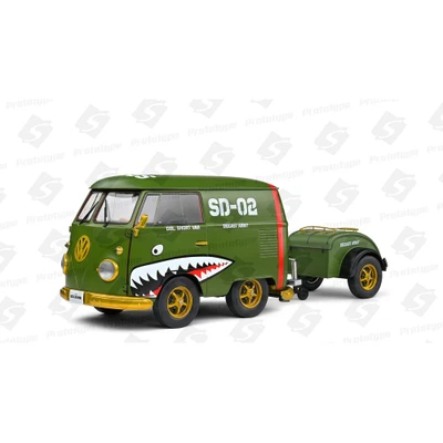 VOLKSWAGEN T1 VAN KOOL COMBI WITH TRAILER 1950 GREEN 1:18 Solido Auto Stradali M - Immagine 1 di 2