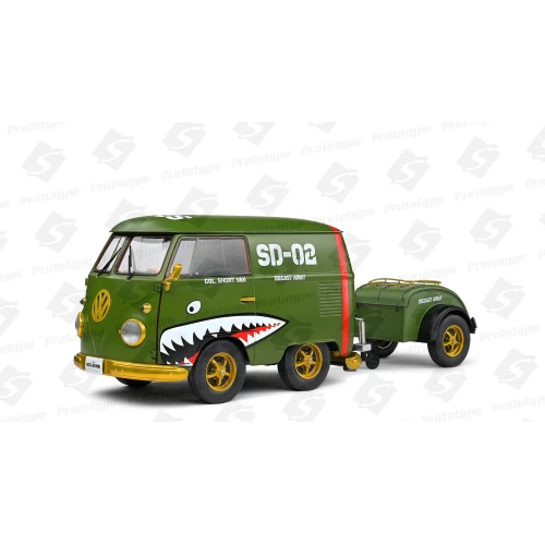 VOLKSWAGEN T1 VAN KOOL COMBI WITH TRAILER 1950 GREEN 1:18 Solido Auto Stradali M - Immagine 1 di 2