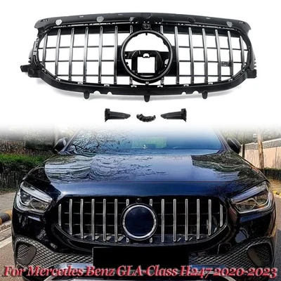 Chrome+Black Front Bumper GT Grille For Mercedes-Benz H247 GLA35 CLA45 2020-2023 - Image 1 of 4