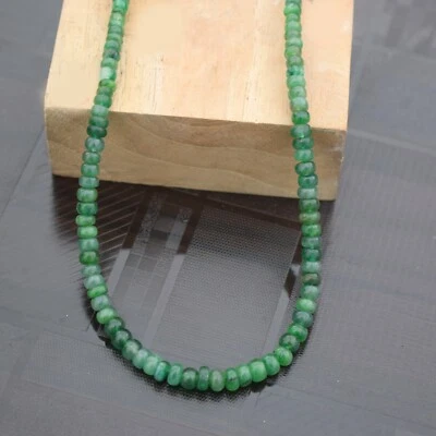 A ++ Natürlicher grüner Smaragd glatter Rondell Edelstein 18,5 Zoll Perlen Ha... - Bild 1 von 4