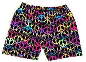 Girls Youth Large (12-14) 60's Neon Peace Signs 4" Inseam Spandex Sport Shorts - Picture 1 of 1