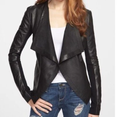 NWOT Halogen Designer Lamb Leather Waterfall Drape Fitted Jacket Small - Image 1 of 4