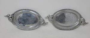 Vintage Pair of 2 Silver Metal Serving Tray Bunny Rabbit Design Easter Spring - Picture 1 of 7