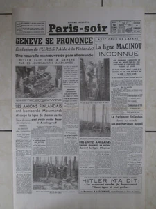 LE JOURNAL " PARIS-SOIR " du 12 DECEMBRE 1939 GUERRE 39/45 - Foto 1 di 4