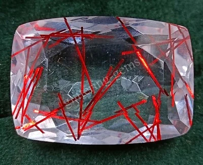 76.50 Ct Cushion Cut Red Rutilated Quartz Certified Transparent Loose Gems M25 - Image 1 of 4