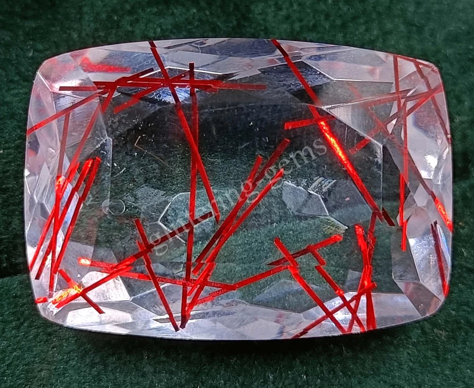 76.50 Ct Cushion Cut Red Rutilated Quartz Certified Transparent Loose Gems M25 - Image 1 of 4