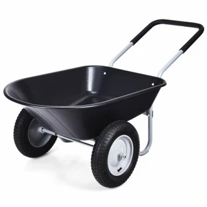 Dual Wheel Wheelbarrow Heavy Duty Garden Cart 330lbs Capacity Utility Cart Black - Picture 1 of 11
