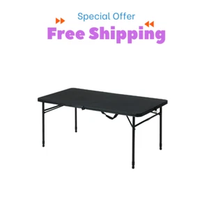 Mainstays 4 Foot Fold-in-Half Adjustable Folding Table, Rich Black , New Us - Picture 1 of 6