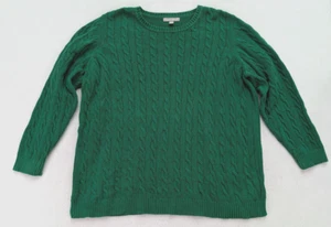 Woman Within Sweater Size 1X 22/24 Green Crewneck Cable Knit Pullover - Picture 1 of 12