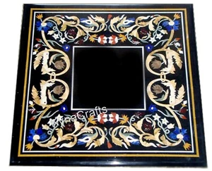 Black Marble Coffee Table Top Gemstone Inlay Work Breakfast table for Home Decor - Picture 1 of 4