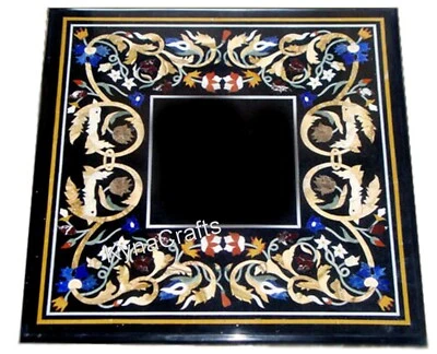Black Marble Coffee Table Top Gemstone Inlay Work Breakfast table for Home Decor - Image 1 of 4
